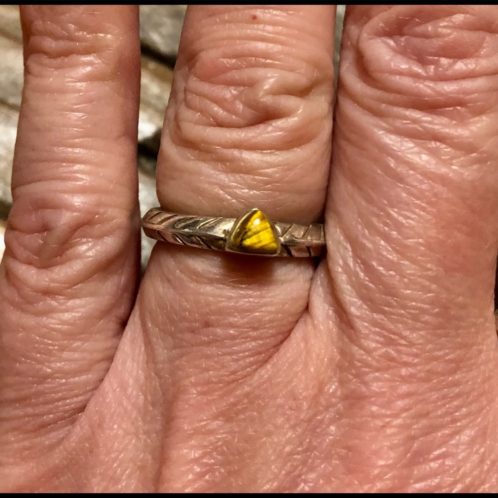Etched silver tiger eye ring